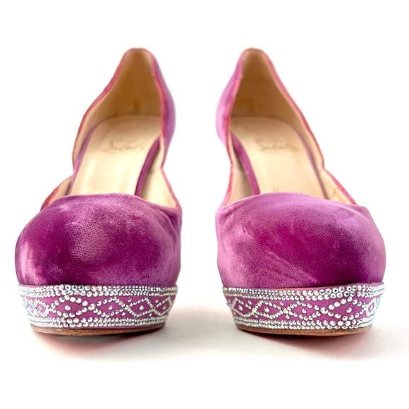 CHRISTIAN LOUBOUTIN || Purple Velvet Crystal Detail 140 Eugenie Dorsay Pump 8.5 - Picture 6 of 14